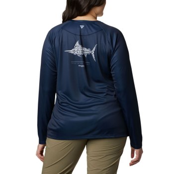 Columbia PFG Tidal Long Sleeve Printed Fish Plus Size, Sudaderas Azul Marino Blancos Para Mujer | 60